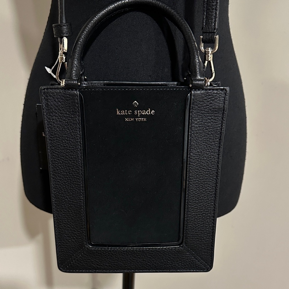 *KATE SPADE* Black Leather Lena Mini Tote Crossbody w/ Gold Logo - Picture 3 of 12